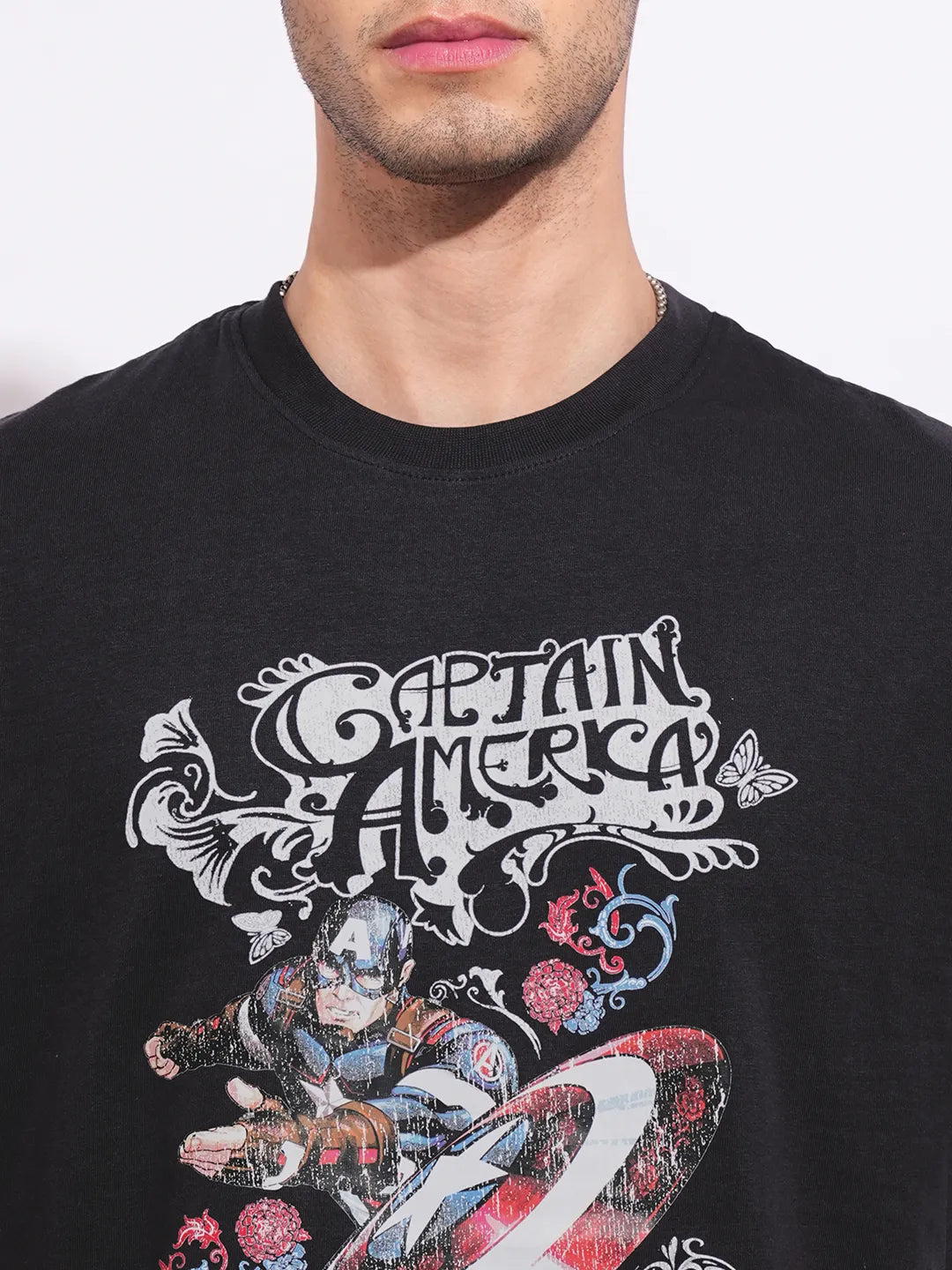 Captain America Charcoal Easy Fit Round Neck Men's T-Shirt by Being Human Clothing