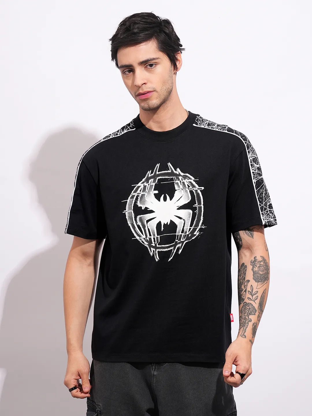 Being Human Clothing Men's Black Spiderman Crew Neck T-shirt