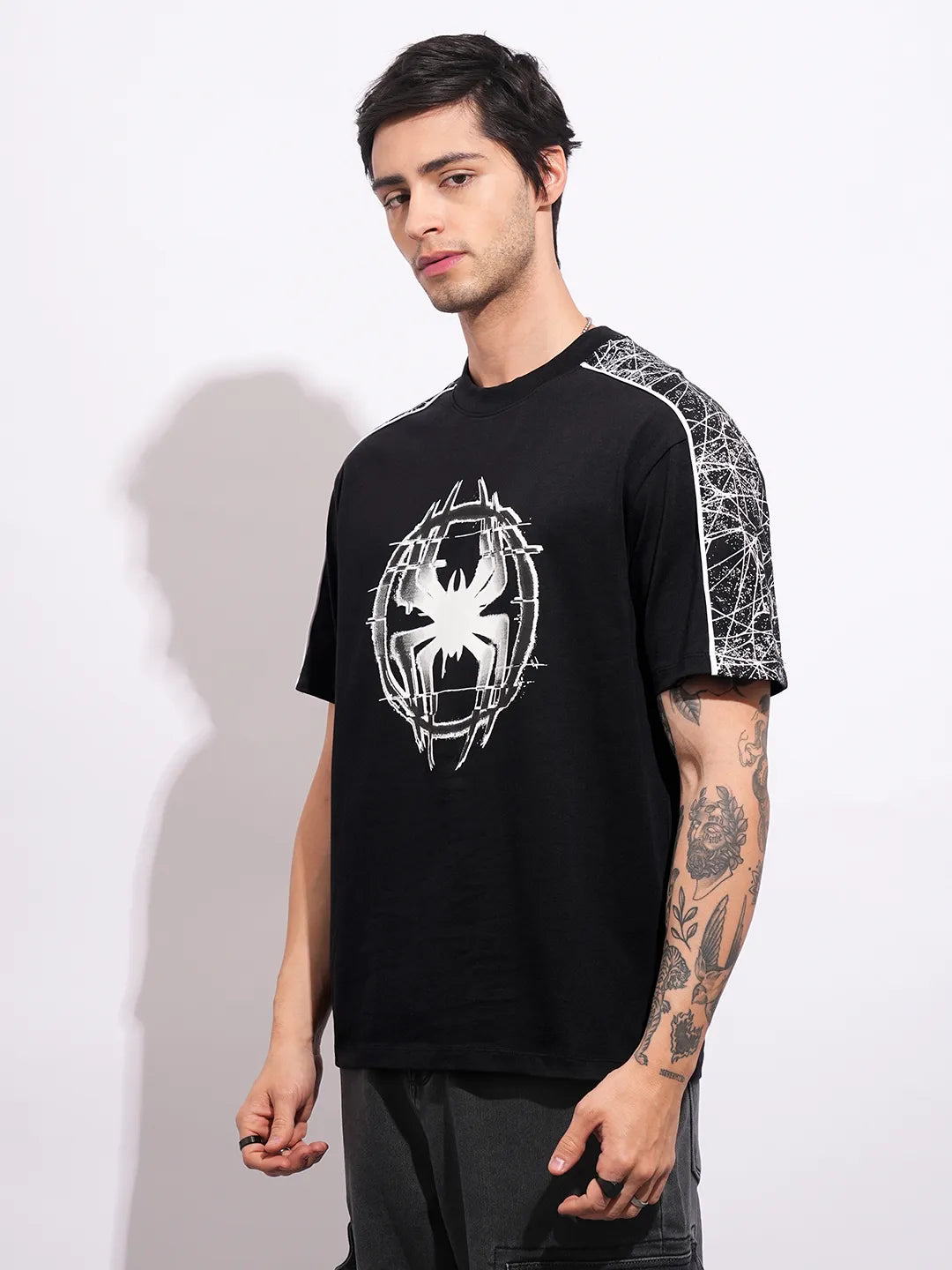 Being Human Clothing Men's Black Spiderman Crew Neck T-shirt