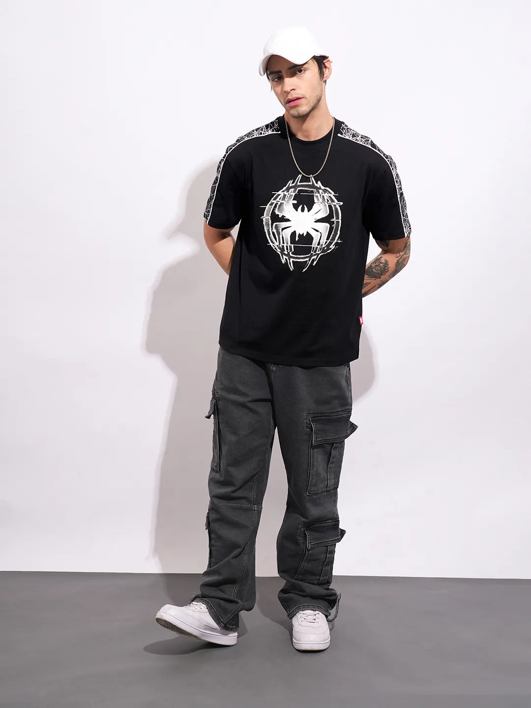 Being Human Clothing Men's Black Spiderman Crew Neck T-shirt