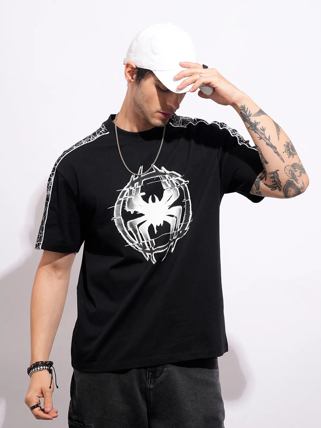 Being Human Clothing Men's Black Spiderman Crew Neck T-shirt