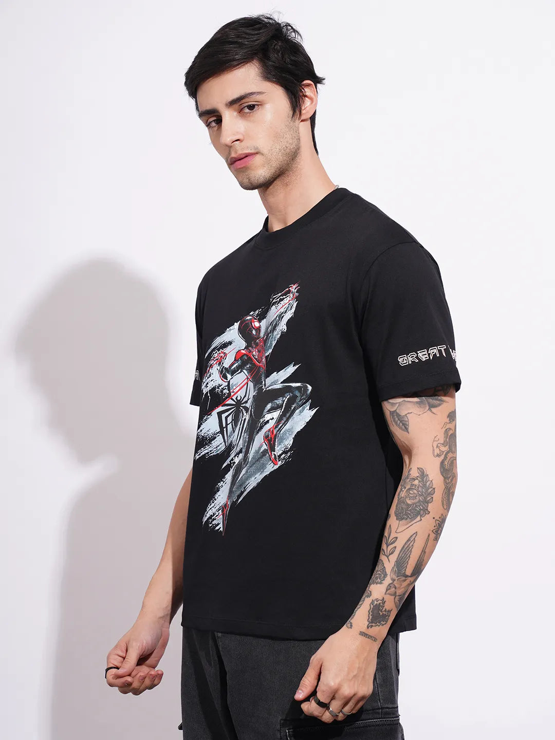 Being Human Clothing Men's Black Spiderman Crew Neck T-shirt