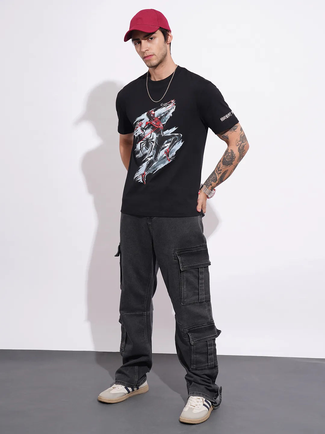 Being Human Clothing Men's Black Spiderman Crew Neck T-shirt