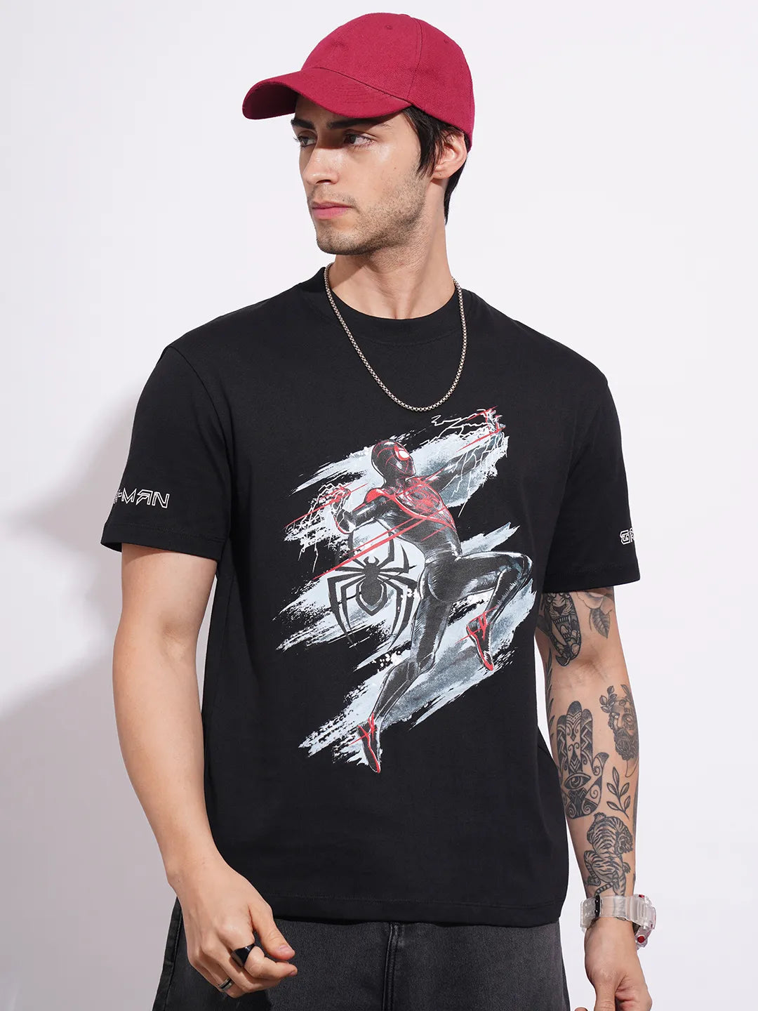 Being Human Clothing Men's Black Spiderman Crew Neck T-shirt