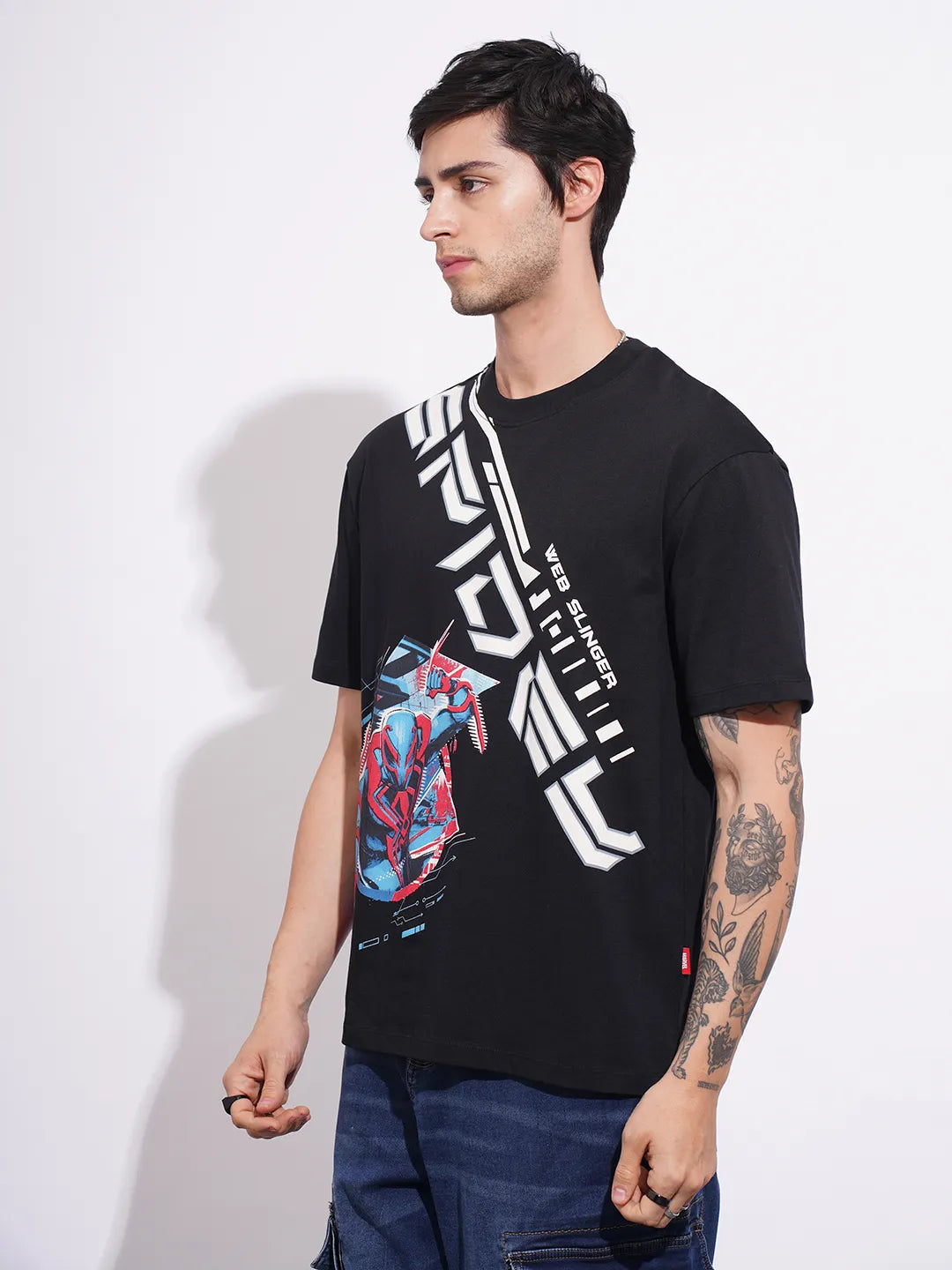 Spiderman Black Easy Fit Round Neck Men's T-Shirt by Being Human Clothing
