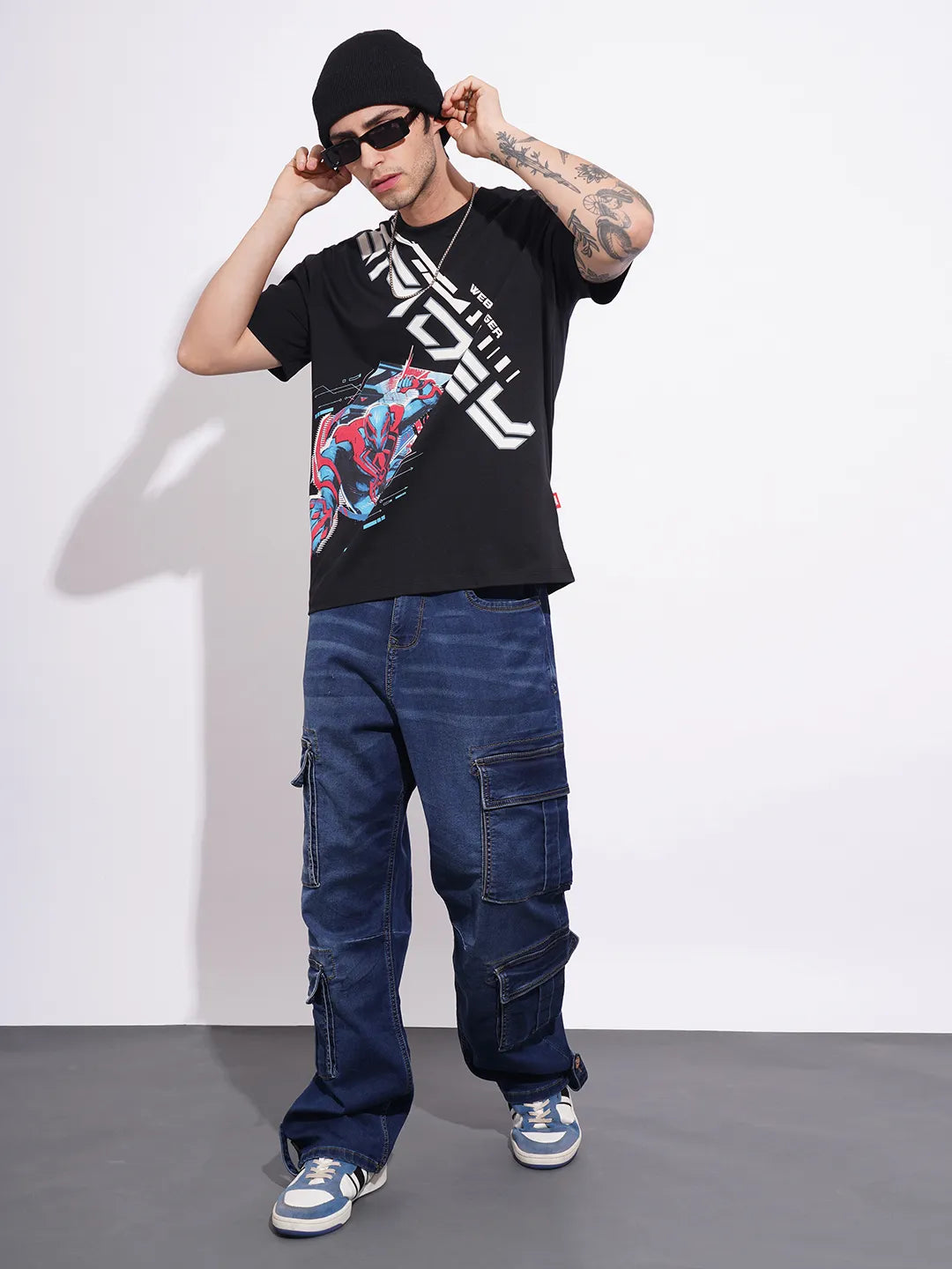 Spiderman Black Easy Fit Round Neck Men's T-Shirt by Being Human Clothing