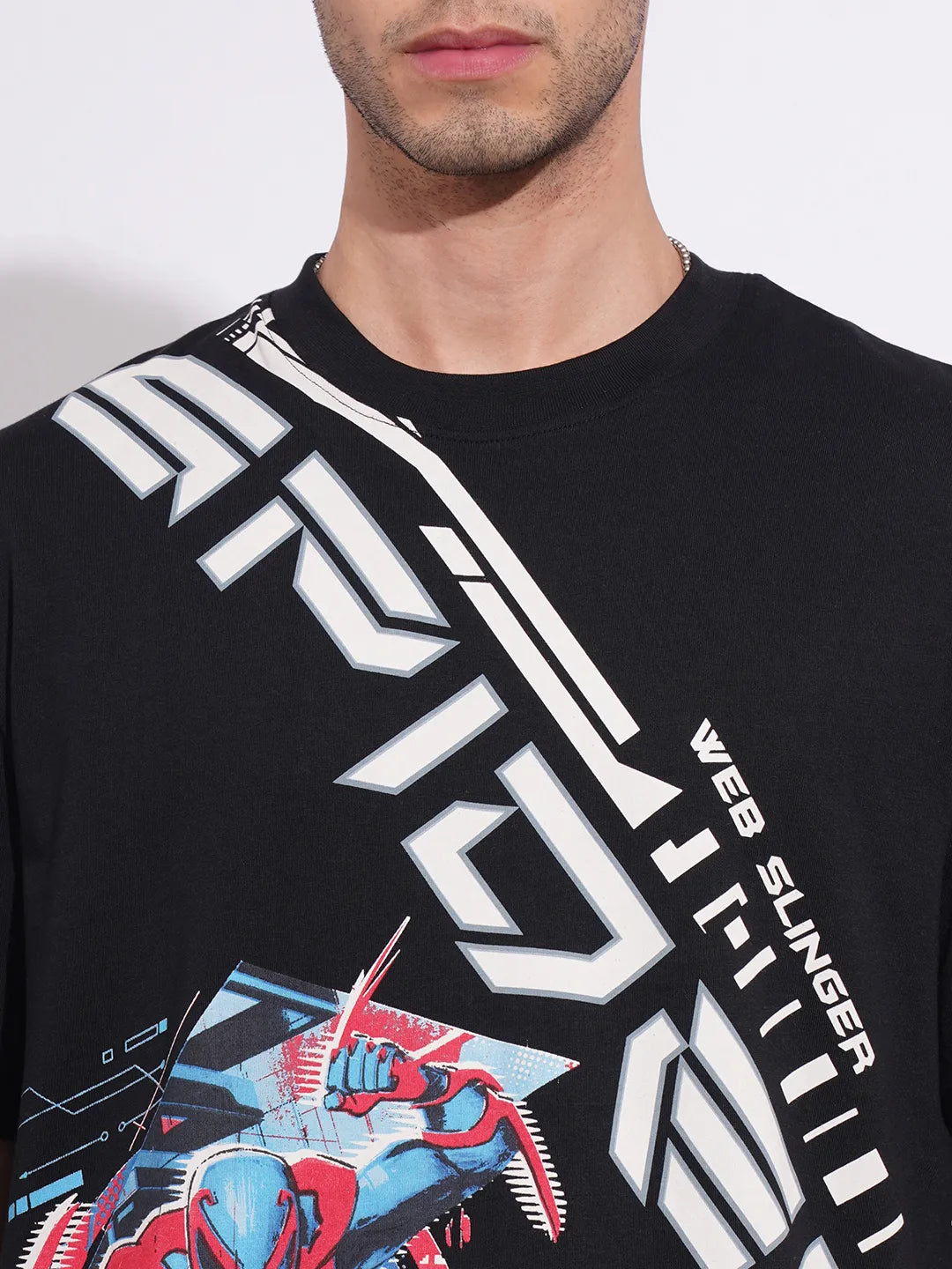 Spiderman Black Easy Fit Round Neck Men's T-Shirt by Being Human Clothing