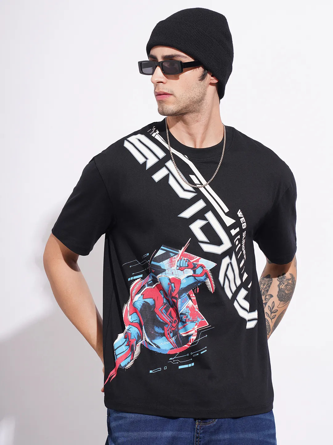 Spiderman Black Easy Fit Round Neck Men's T-Shirt by Being Human Clothing