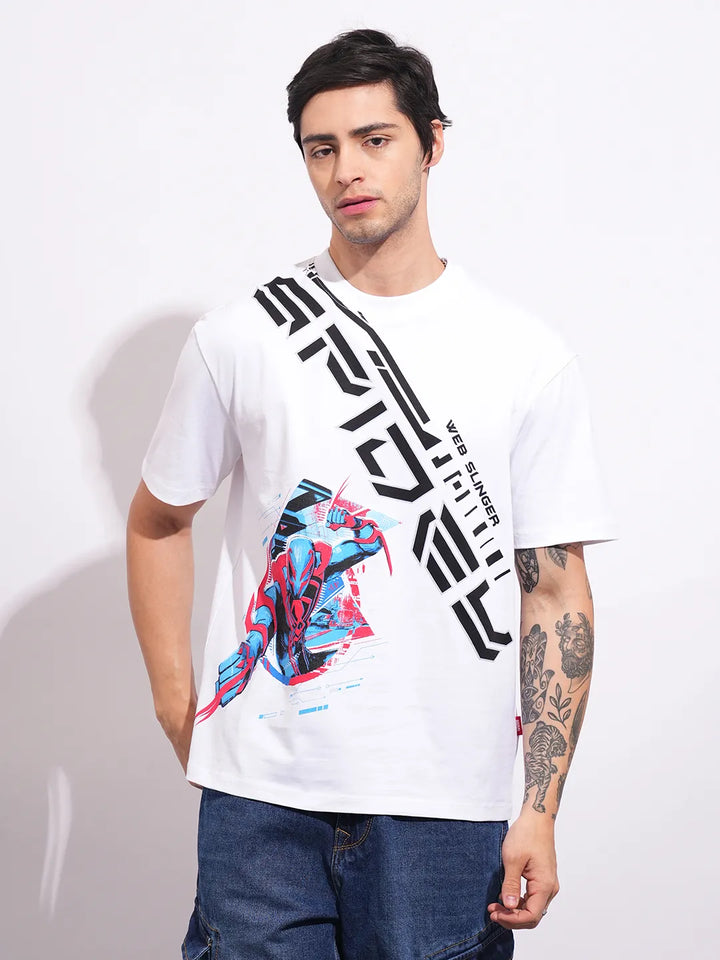 Spiderman White Easy Fit Round Neck Men's T-Shirt by Being Human Clothing