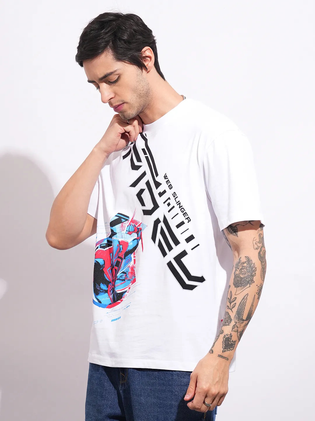 Spiderman White Easy Fit Round Neck Men's T-Shirt by Being Human Clothing