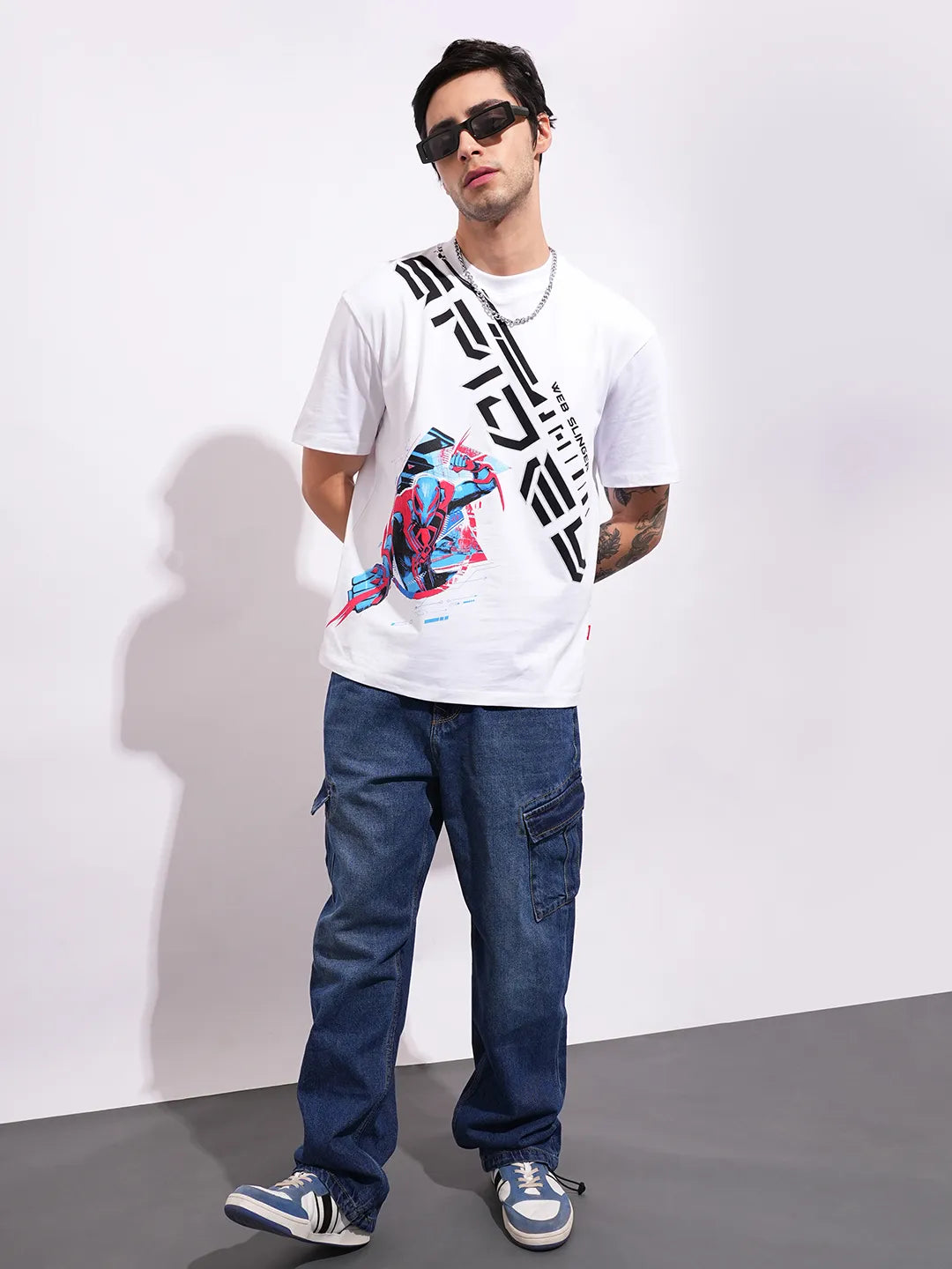 Spiderman White Easy Fit Round Neck Men's T-Shirt by Being Human Clothing