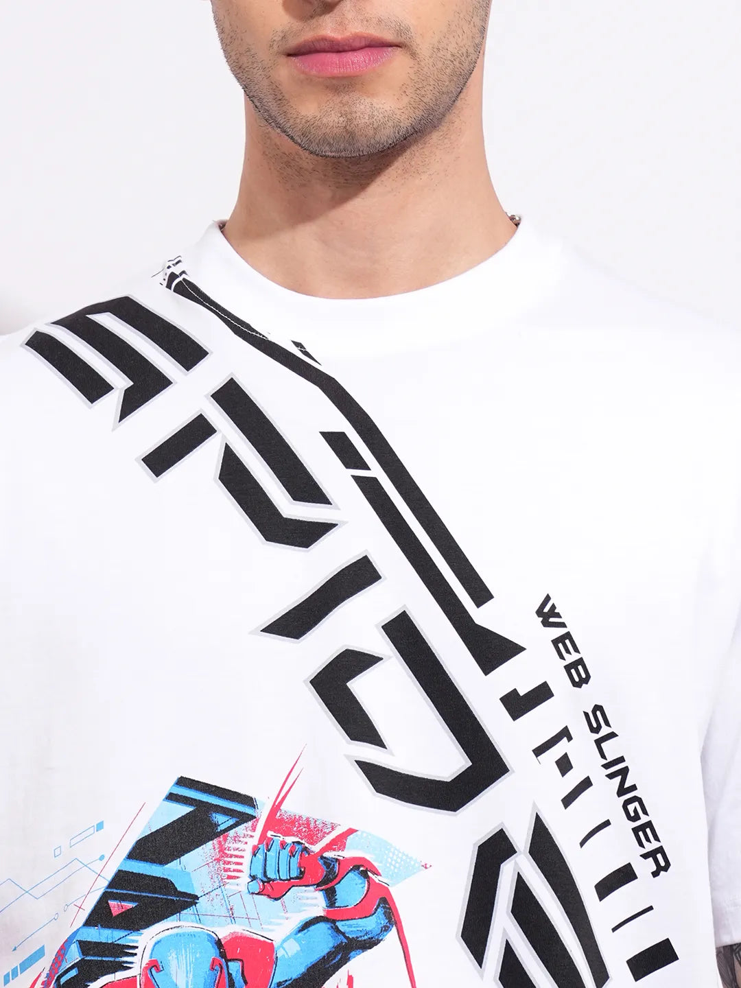 Spiderman White Easy Fit Round Neck Men's T-Shirt by Being Human Clothing