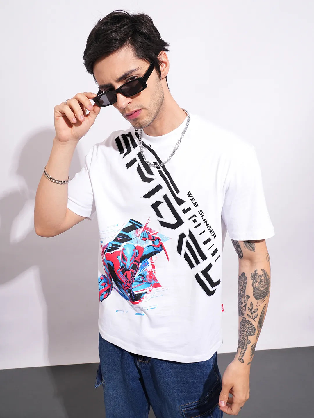 Spiderman White Easy Fit Round Neck Men's T-Shirt by Being Human Clothing