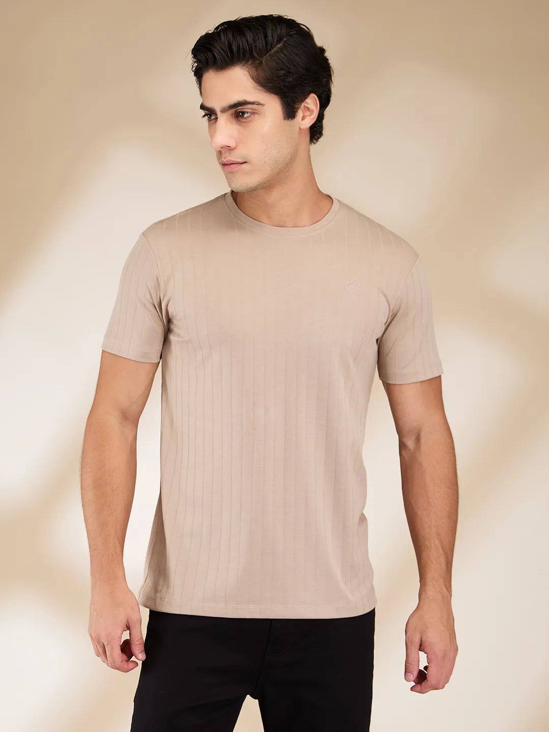 Beige Slim Fit Round Neck Men's T-Shirt by Being Human Clothing