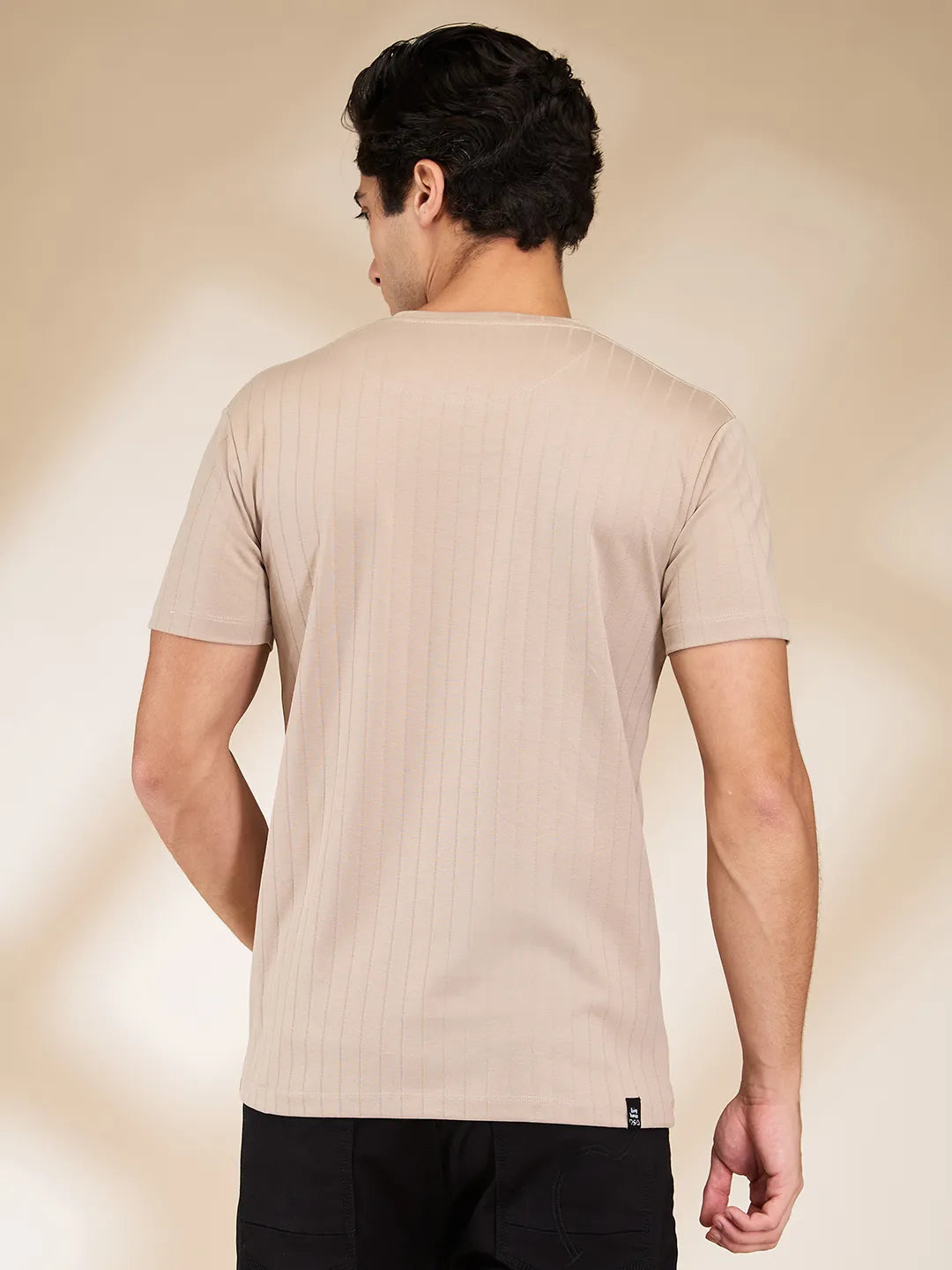 Beige Slim Fit Round Neck Men's T-Shirt by Being Human Clothing