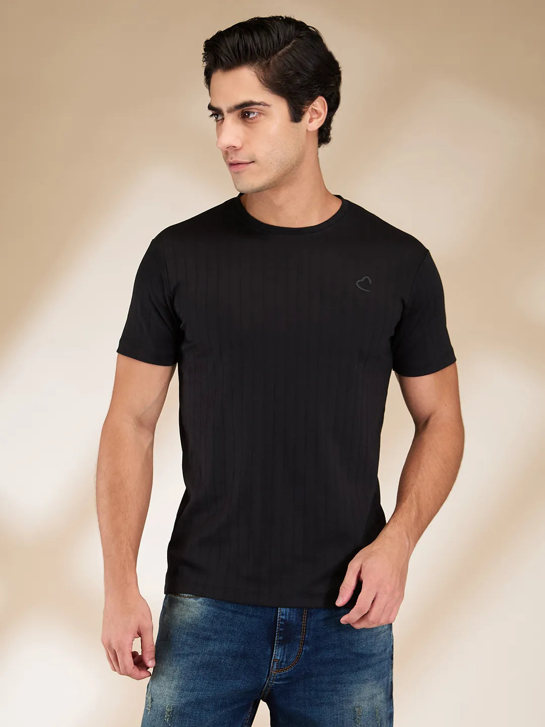 Black Slim Fit Round Neck Men's T-Shirt by Being Human Clothing
