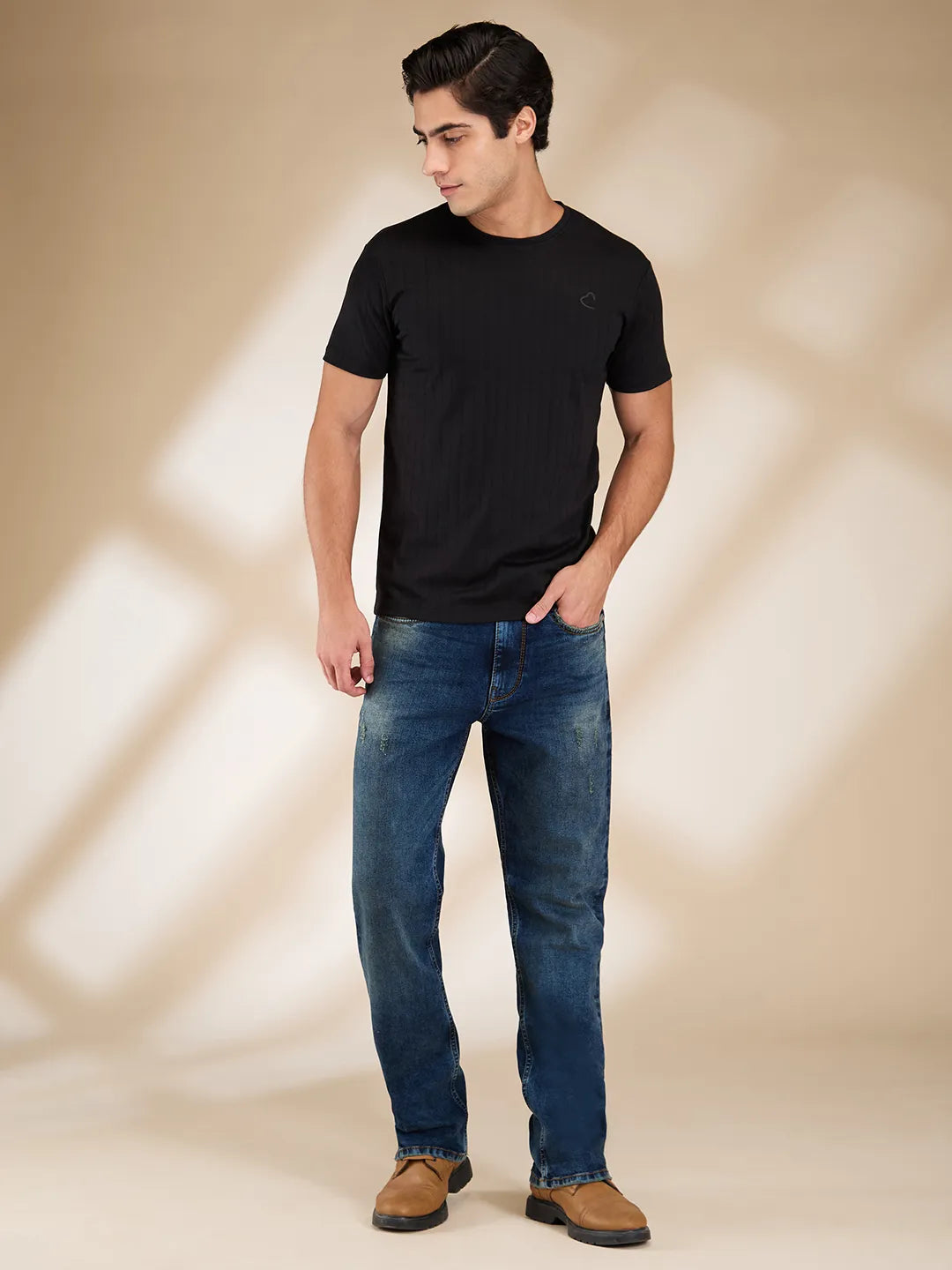 Black Slim Fit Round Neck Men's T-Shirt by Being Human Clothing