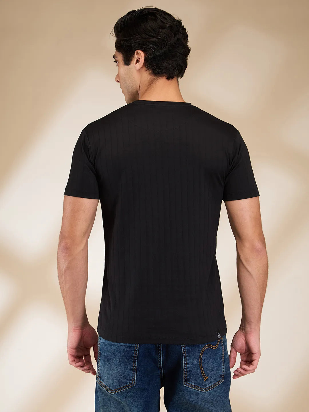 Black Slim Fit Round Neck Men's T-Shirt by Being Human Clothing