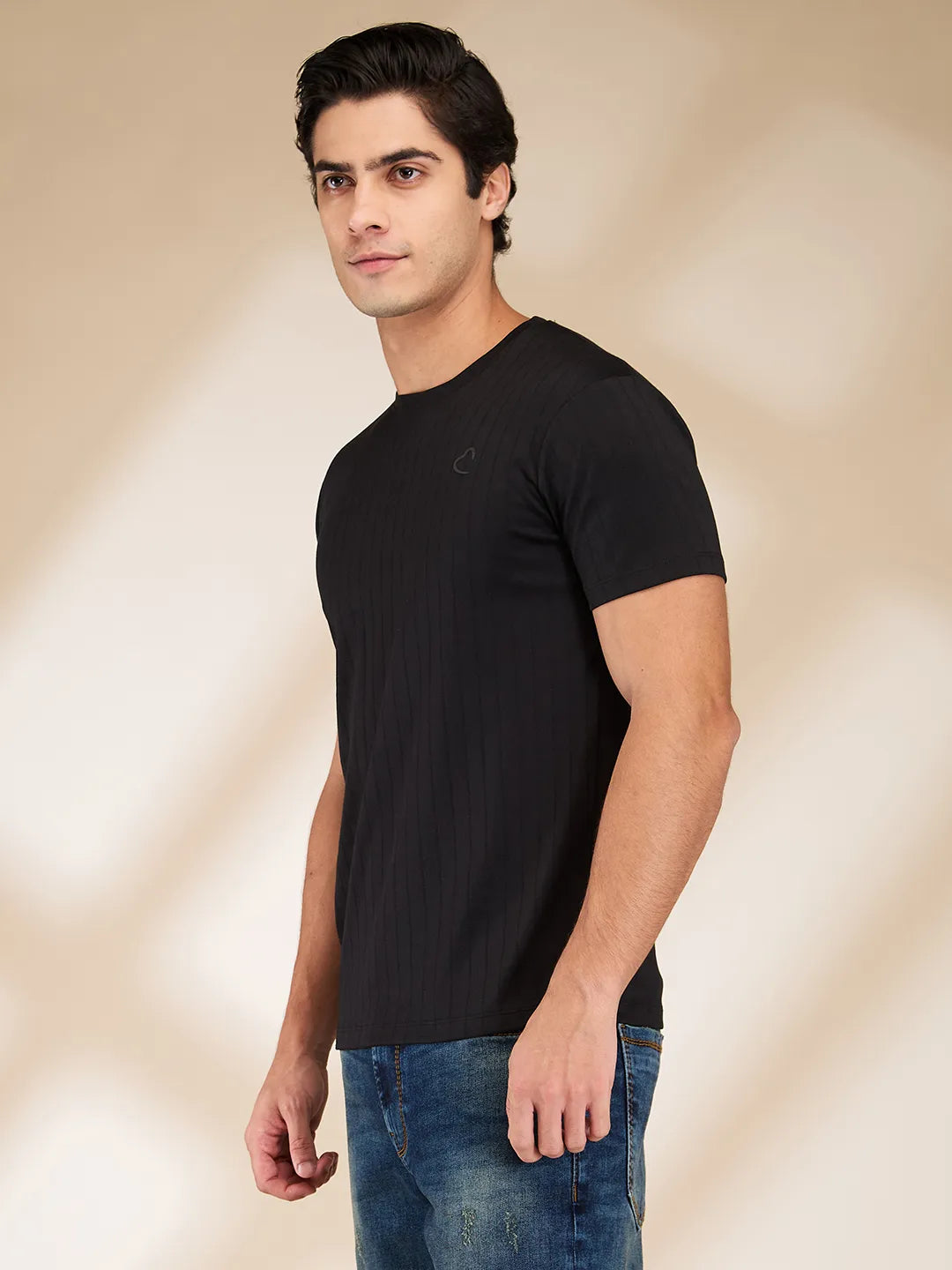 Black Slim Fit Round Neck Men's T-Shirt by Being Human Clothing