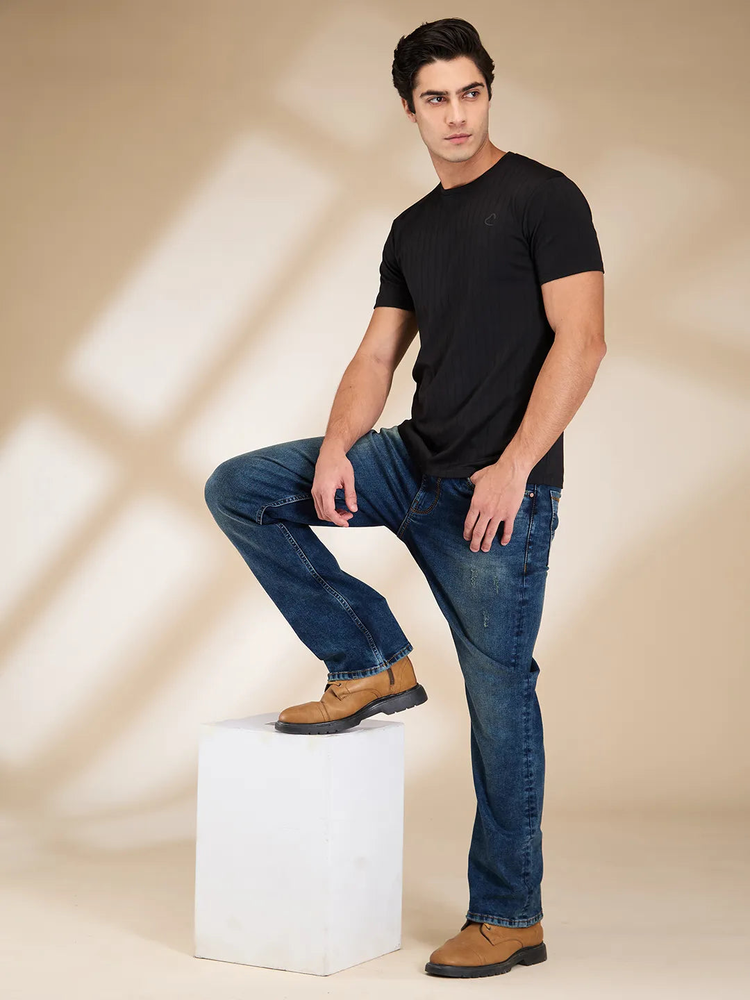 Black Slim Fit Round Neck Men's T-Shirt by Being Human Clothing