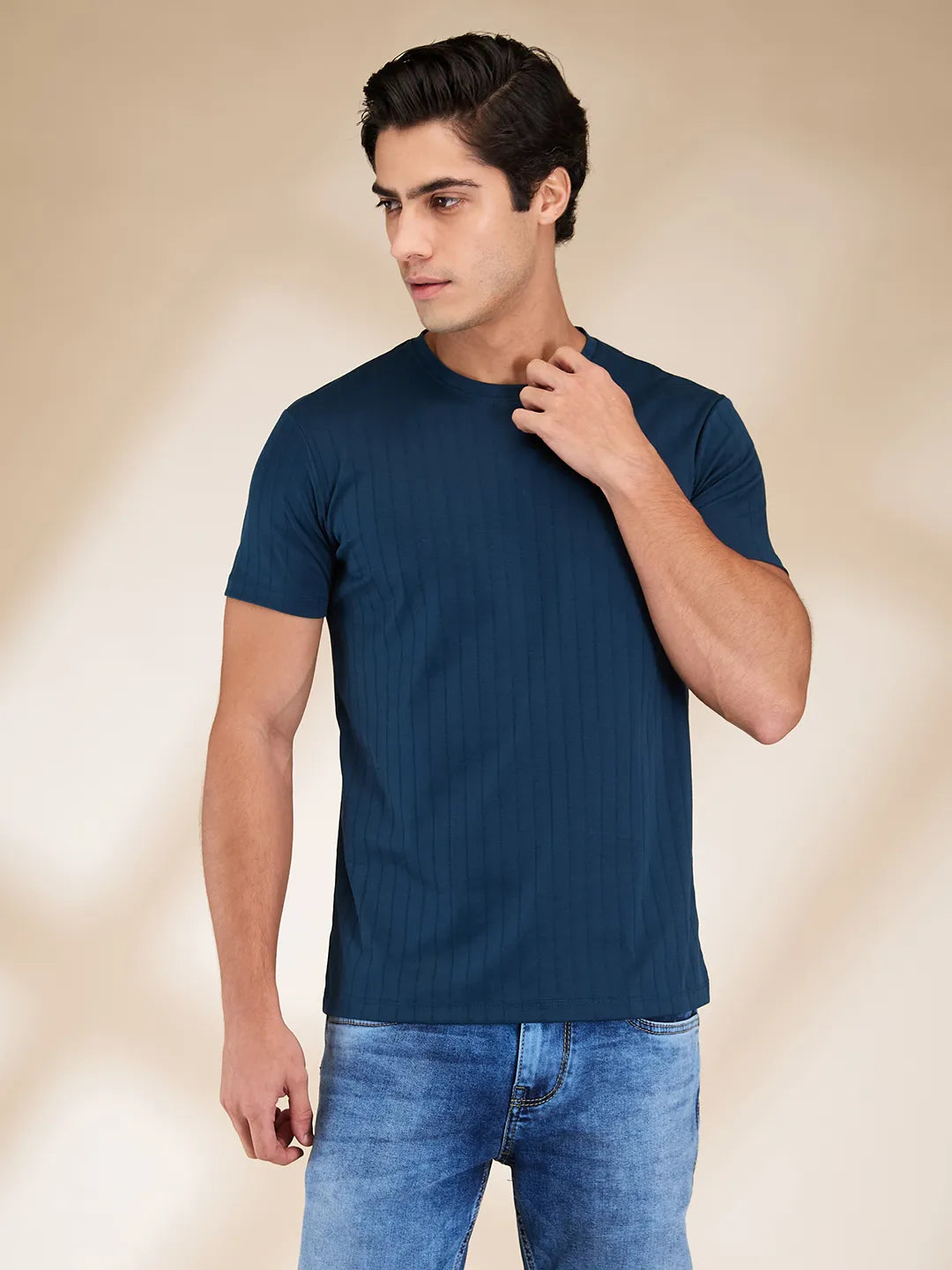 Navy Slim Fit Round Neck Men's T-Shirt by Being Human Clothing