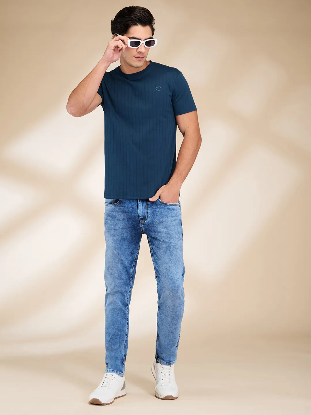 Navy Slim Fit Round Neck Men's T-Shirt by Being Human Clothing