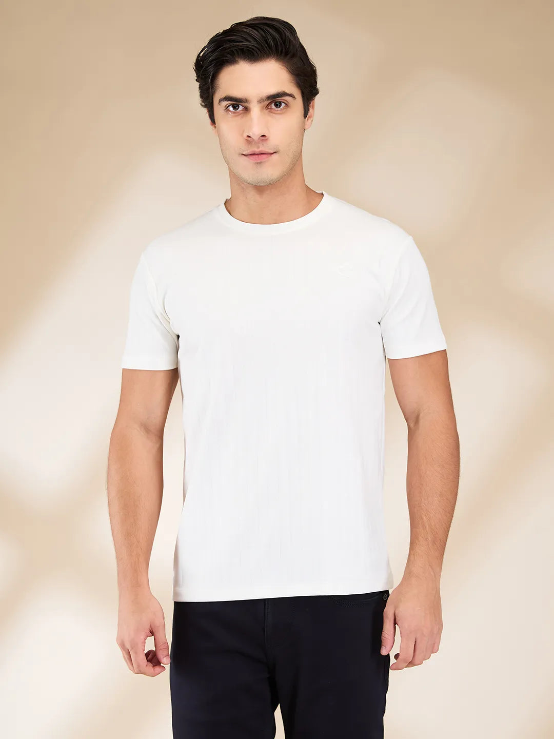 White Slim Fit Round Neck Men's T-Shirt by Being Human Clothing