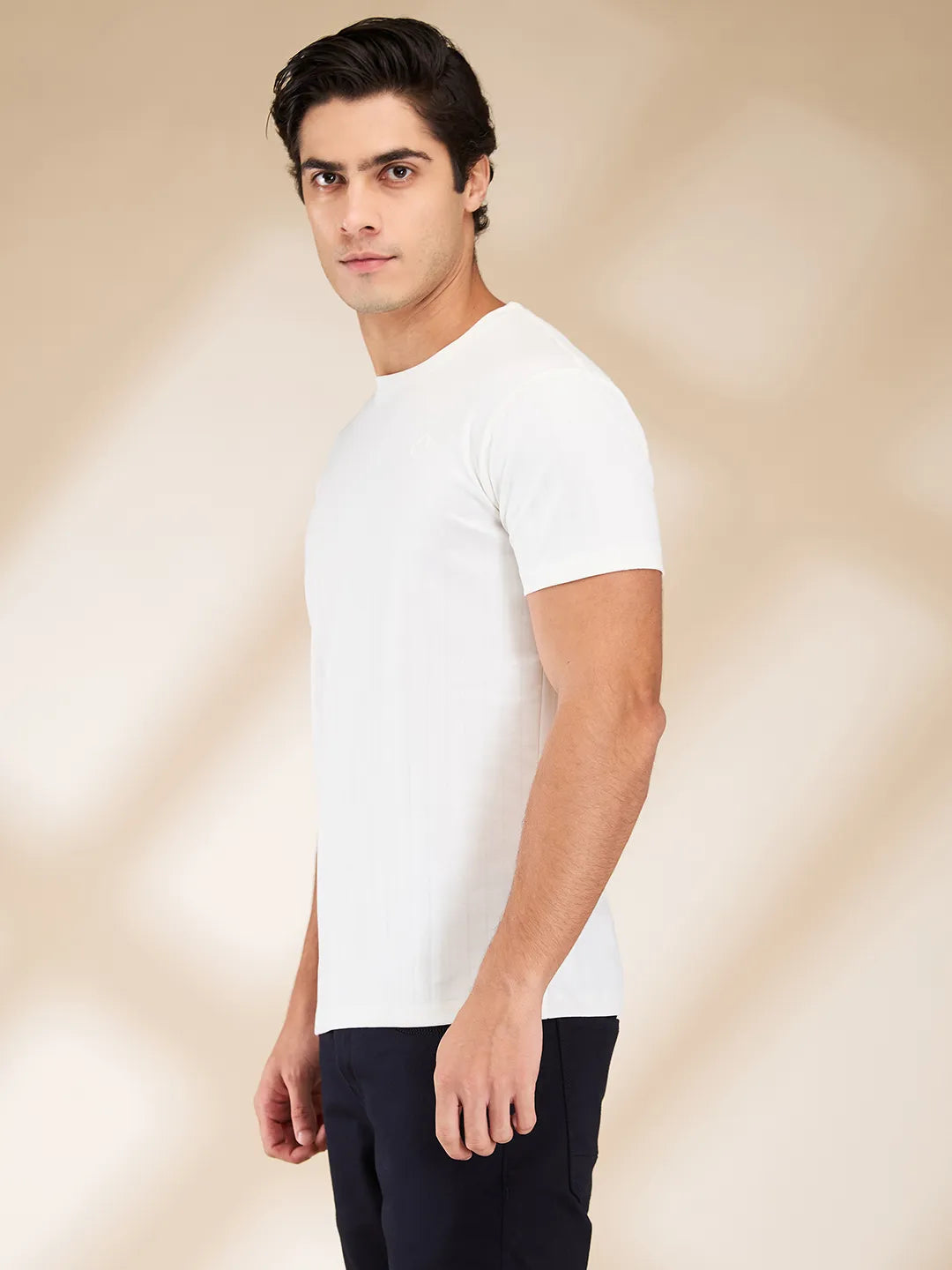 White Slim Fit Round Neck Men's T-Shirt by Being Human Clothing