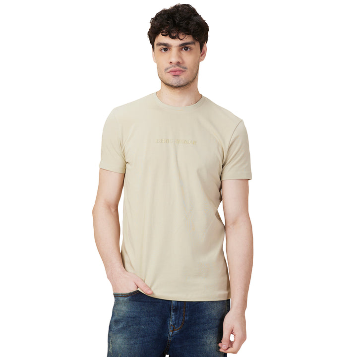 Light Olive Slim Fit Round Neck Men's T-shirt