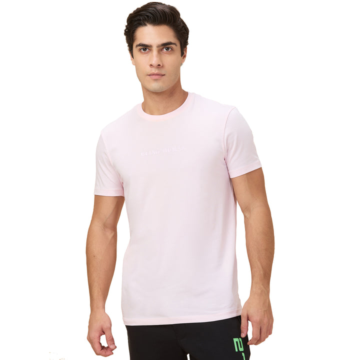 Light Pink Slim Fit Round Neck Mens T-shirt