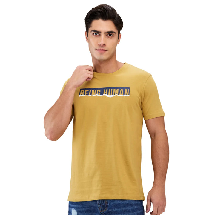 Camel Slim Fit Round Neck Men's T-Shirt by Being Human Clothing