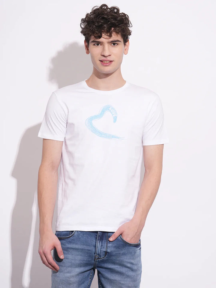 White Slim Fit Round Neck Men's T-Shirt by Being Human Clothing