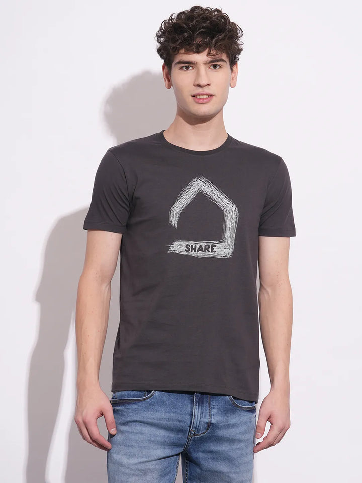 Charcoal Slim Fit Round Neck Men's T-Shirt by Being Human Clothing