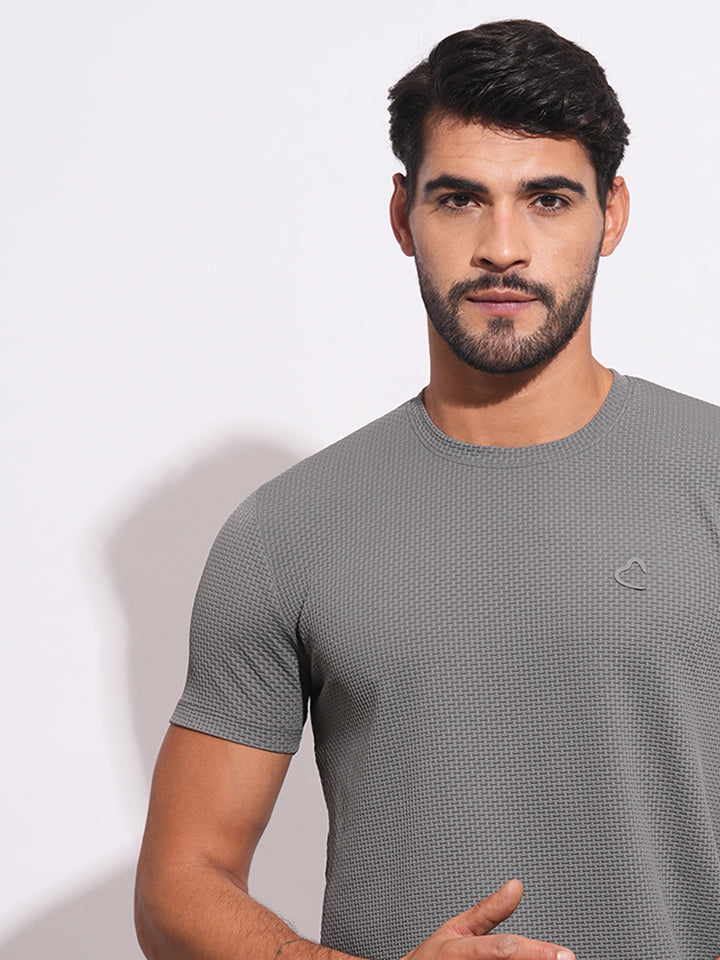 Grey Slim Fit Round Neck Men's T-shirt