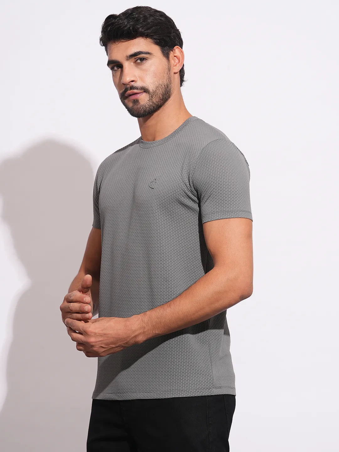 Grey Slim Fit Round Neck Men's T-Shirt by Being Human Clothing