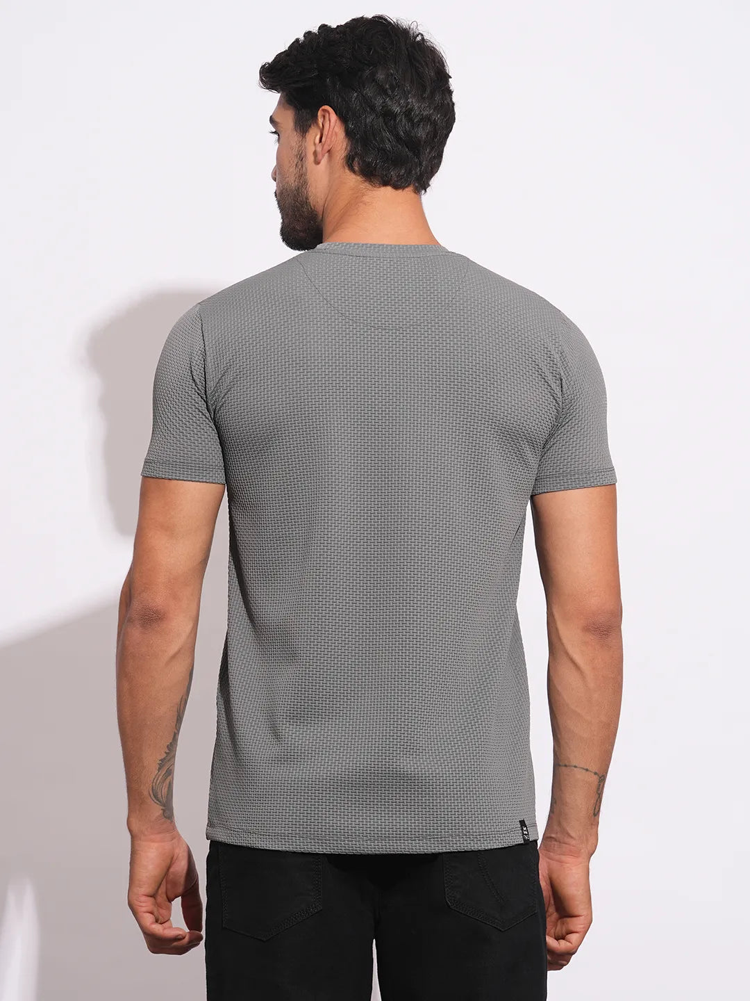 Grey Slim Fit Round Neck Men's T-Shirt by Being Human Clothing