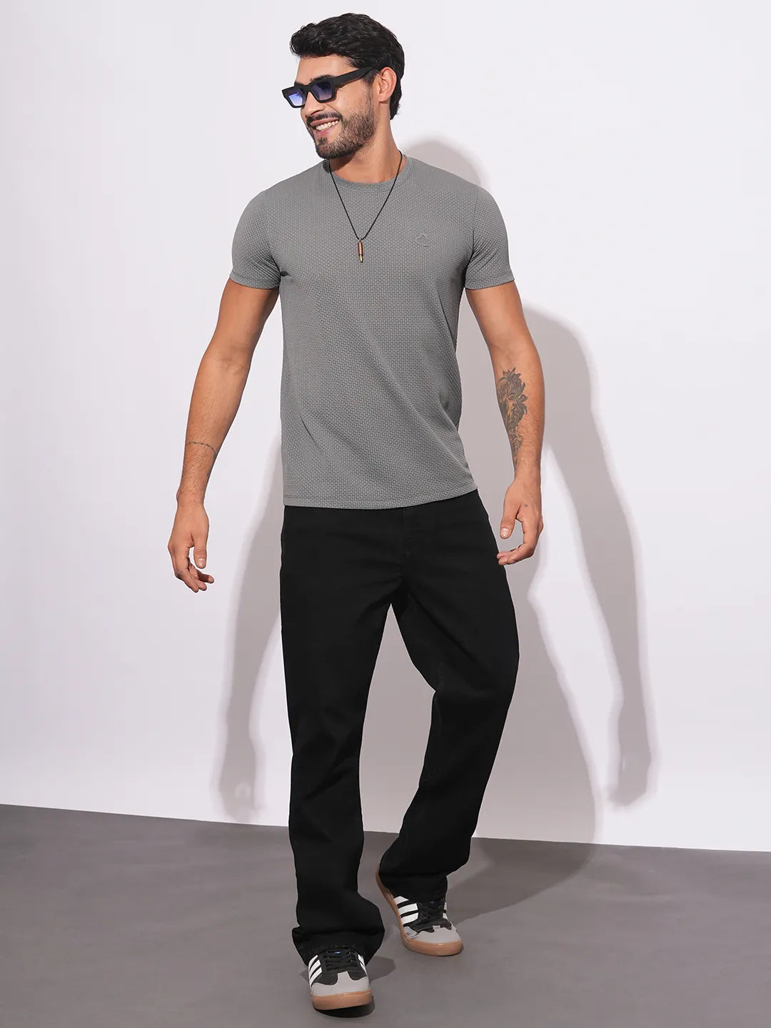 Grey Slim Fit Round Neck Men's T-Shirt by Being Human Clothing