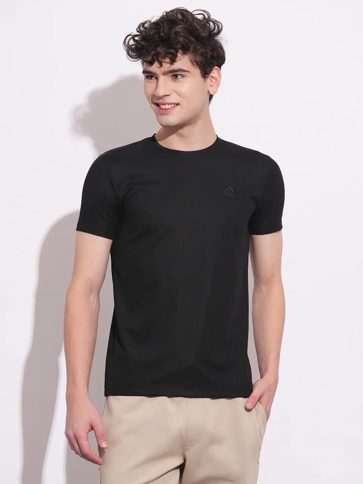 Black Slim Fit Round Neck Men's T-Shirt by Being Human Clothing