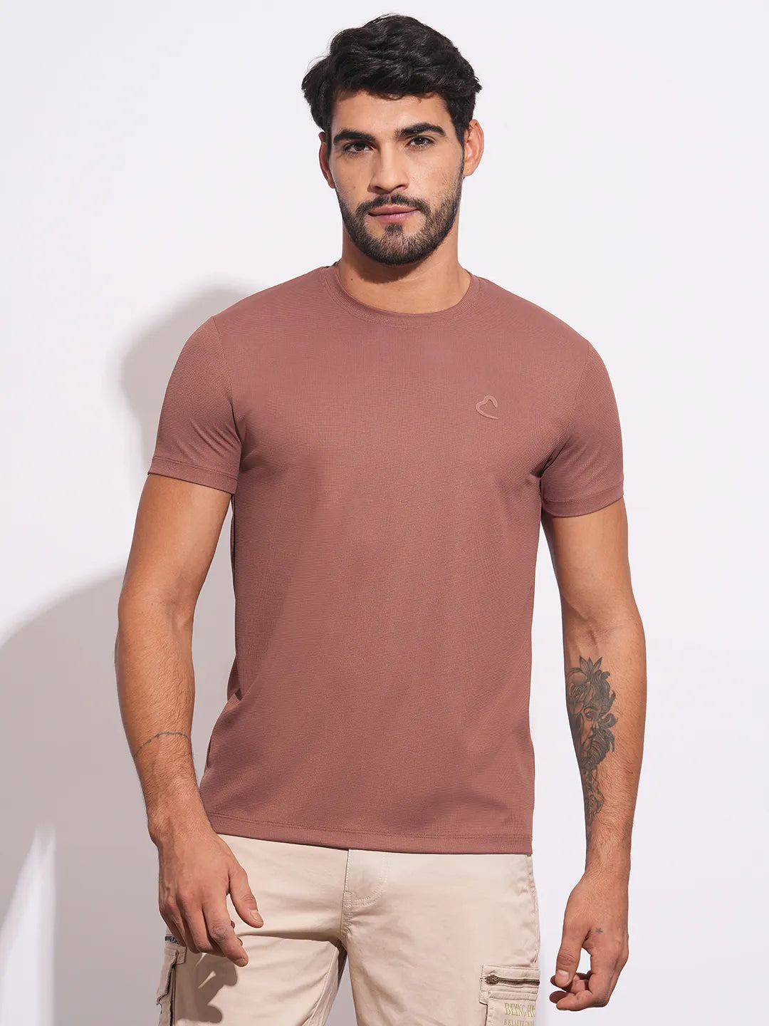 Rust Slim Fit Round Neck Men's T-Shirt by Being Human Clothing