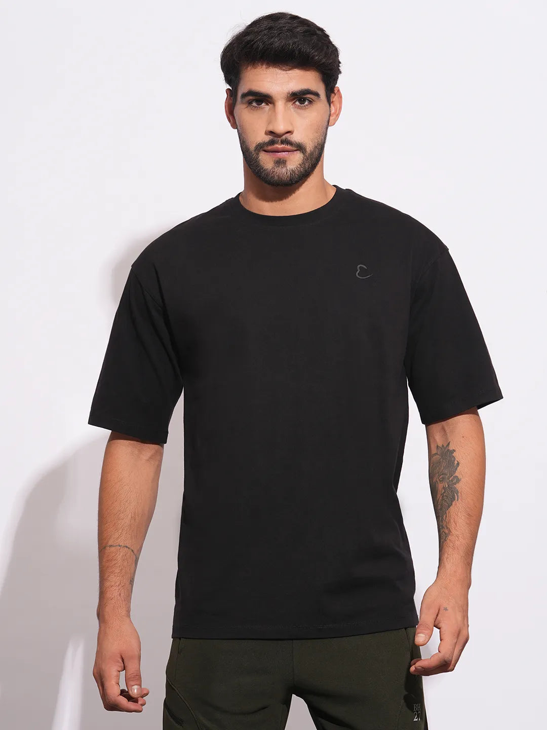 Black Easy Fit Round Neck Mens' T-Shirt by Being Human Clothing