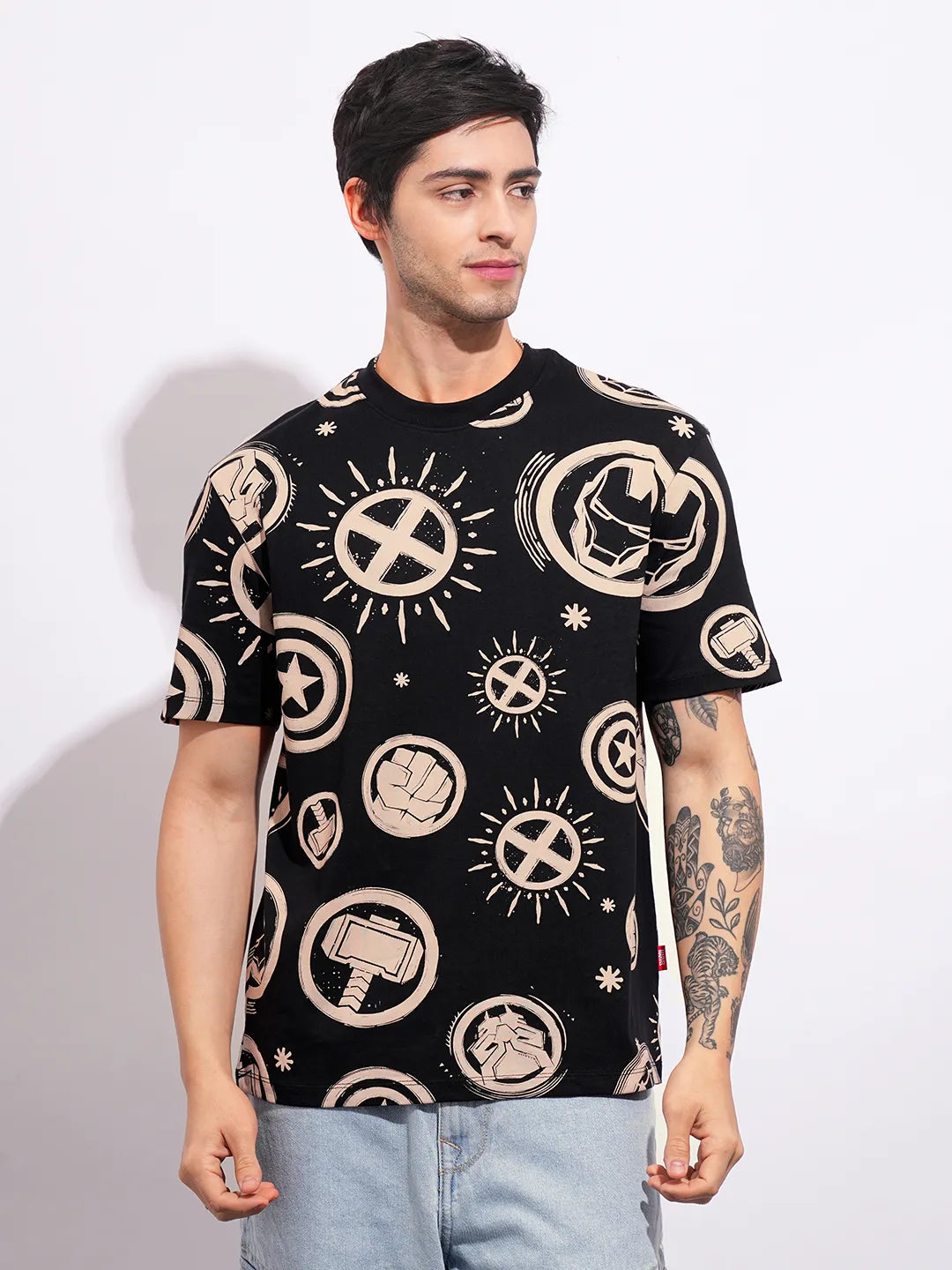 Avengers Black Easy Fit Round Neck Men's T-Shirt by Being Human Clothing