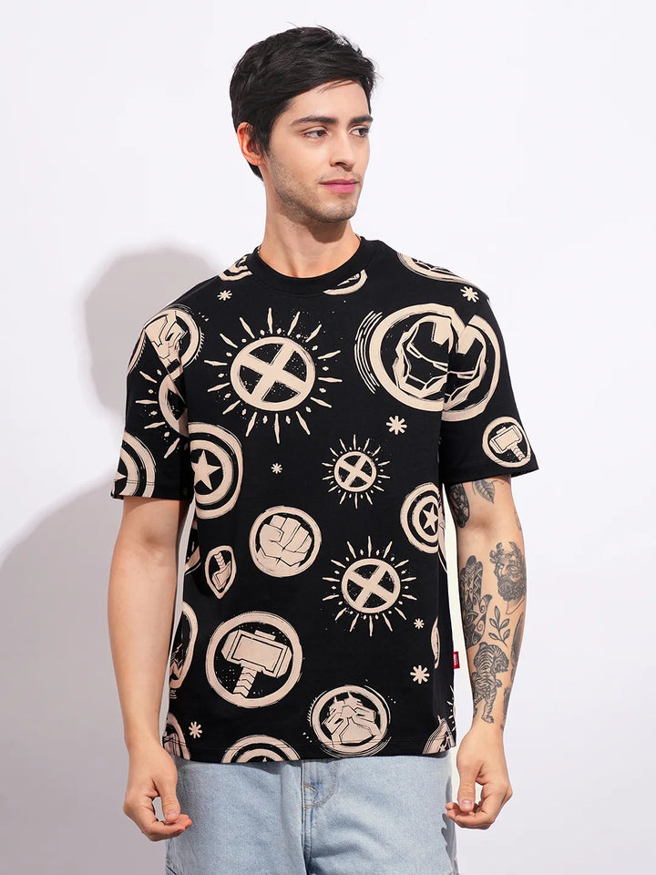 Disney:  Avengers Black Easy Fit Round Neck Men's T-Shirt by Being Human Clothing