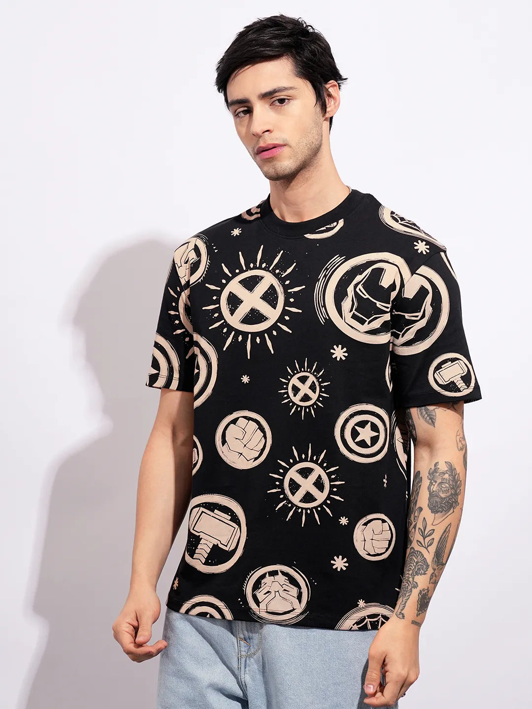 Avengers Black Easy Fit Round Neck Men's T-Shirt by Being Human Clothing