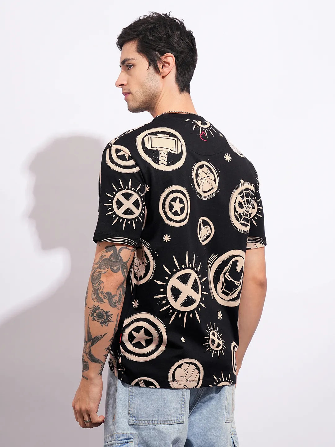 Avengers Black Easy Fit Round Neck Men's T-Shirt by Being Human Clothing