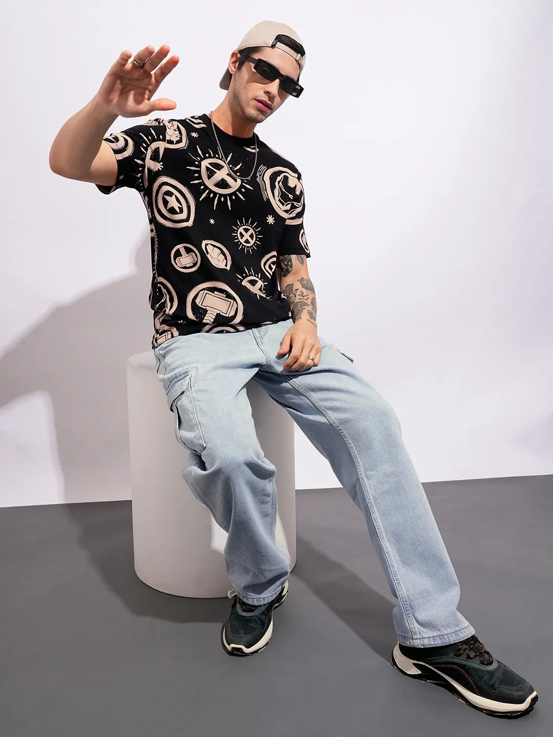 Avengers Black Easy Fit Round Neck Men's T-Shirt by Being Human Clothing