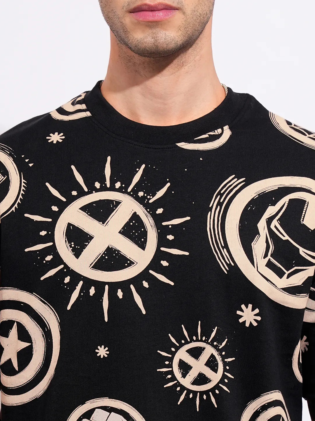 Avengers Black Easy Fit Round Neck Men's T-Shirt by Being Human Clothing