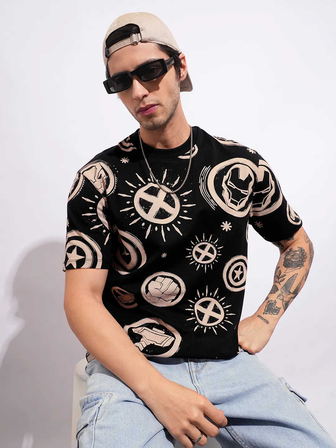 Avengers Black Easy Fit Round Neck Men's T-Shirt by Being Human Clothing