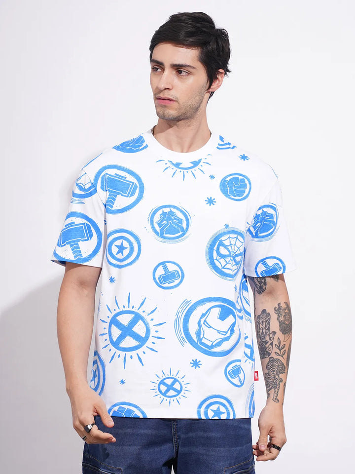 Avengers White Easy Fit Round Neck Men's T-Shirt by Being Human Clothing