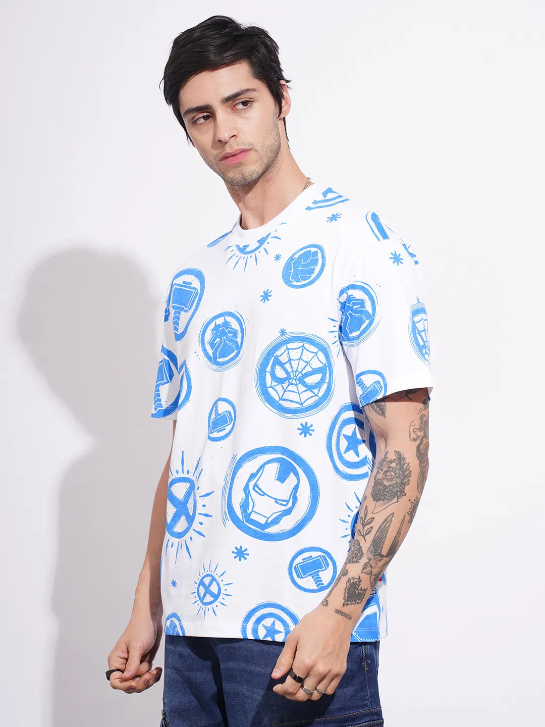 Avengers White Easy Fit Round Neck Men's T-Shirt by Being Human Clothing