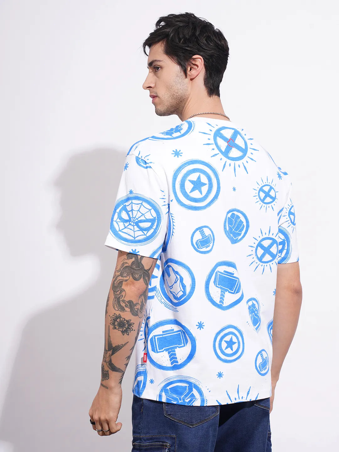 Avengers White Easy Fit Round Neck Men's T-Shirt by Being Human Clothing